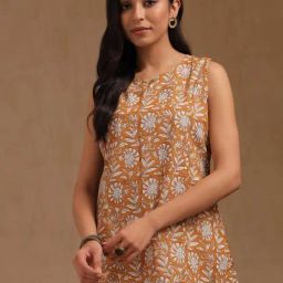 Soch Mustard Cotton Floral Sleeveless Tunic-picture-28
