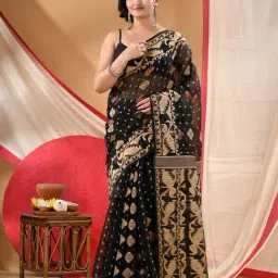 Desh Bidesh Black Cotton Woven Design Saree With Unstitched Blouse Piece image 5