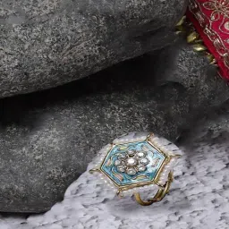 Dugran By Dugristyle Blue Adjustable Ring with American Diamonds & Pearls-picture-18