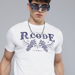 r.code by the roadster life co. R Code by The Roadster Life Co Men White & Blue Printed T-shirt-picture-41