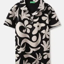 United Colors of Benetton Boys Black & Beige Cotton Printed Polo T-Shirt image 4