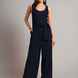 Brinns Navy Cotton Regular Fit Jumpsuit-picture-2