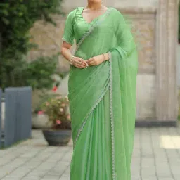 Saree Mall Green Embellished Sarees With Unstitched Blouse-image-45