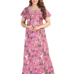 TRUNDZ Women Printed Pure Cotton Maxi Nightdress-picture-38