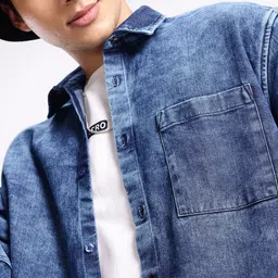 Aeropostale Pure Cotton Drop-Shoulder Sleeves Relaxed Fit Denim Casual Shirt image 5