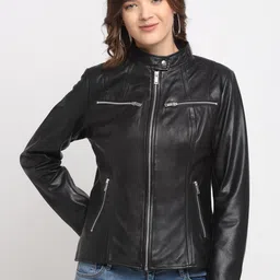 Teakwood Leathers Women Black Leather Lightweight Biker Jacket-image-13