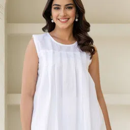 all about you Women Pure Cotton Pleated Sleeveless Top-picture-24