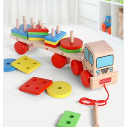 Babyhug Stack & Pull Wooden Truck Multicolor - 16 Pieces-image-28