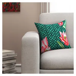 SEJ by Nisha Gupta Floral Premium 16 by 16 Cushion Cover - Green-image-80