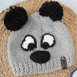 Woonie Hand knitted Bear Face Detailed Woollen Cap - Grey-picture-24