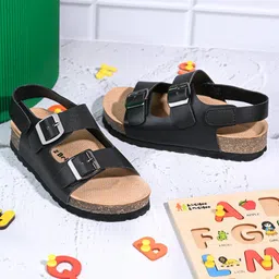 Briskers Synthetic Self Design Buckle Sandals - Black-picture-10