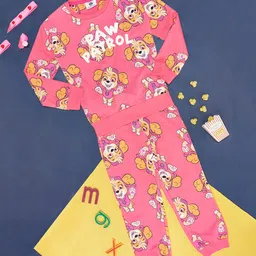 Pantaloons Junior Cotton Paw Patrol Featuring Full Sleeves Characters Printed Coordinating Sweatshirt & Joggers Set - Pink-picture-17