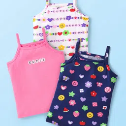 Babyhug 100% Cotton Single Jersey knit Sleeveless Slips With Floral Print Pack Of 3 - Pink Blue & White-picture-20