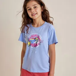 Primo Gino Cotton Knit Half Sleeves Oversized T-Shirt With Beach Theme Print - Light Blue-picture-18