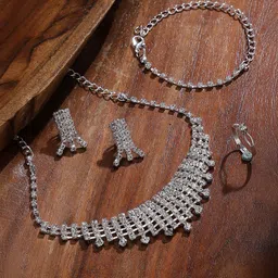 SOHI Silver-Plated Crystal-Studded The Bijou-Niht Jewellery Set-picture-40