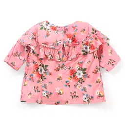 Babyhug Three Fourth Sleeves Rayon Top With Frill Detailing And Floral Print- Pink image 2