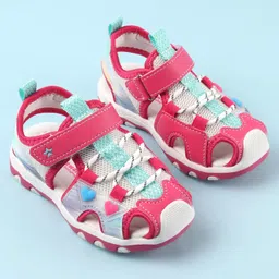 Cute Walk by Babyhug Sandals with Velcro and Heart Applique - Fuchsia image 2