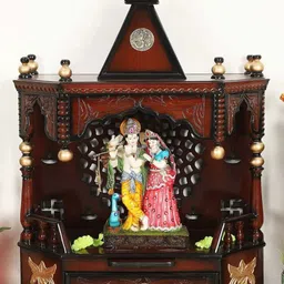 DZYN Furnitures Brown & Yellow Wooden Aikyam Wall Mount Pooja Mandir Without Door-picture-33