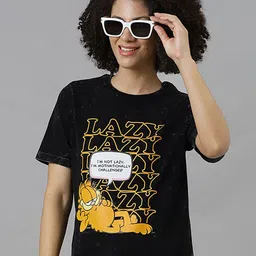 Free Authority Women Garfield Typography Printed Round Neck Cotton T-shirt-picture-22