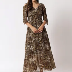 Elizy Women Animal Print Cold-Shoulder Georgette A-Line Maxi Dress-picture-16