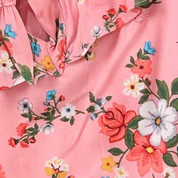 Babyhug Three Fourth Sleeves Rayon Top With Frill Detailing And Floral Print- Pink image 3