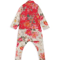 Tiber Taber Full Sleeves Floral Printed Coordinating Kurta Pyjama With Jacket - Cream image 4