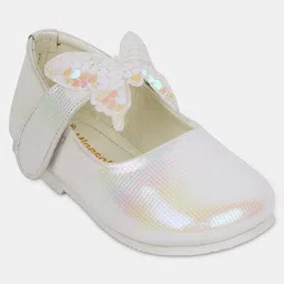 Mine Sole Sequins Embellished & Butterfly Applique Detailed With Velcro Closure Mary Jane Ballerinas - White image 4