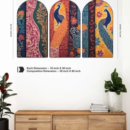 Myntra Elegant Homes Set Of 3 Red MDF Peacock Wall Art image 2