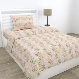 haus & kinder Noctiflora Pink Printed Pure Cotton 186 TC Single Bedsheet Set 1.53 x 2.55m-picture-10