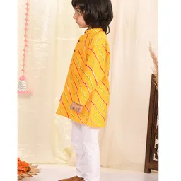 Superminis Full Sleeves Leheriya Printed Kurta With Pyjama Set - Yellow image 5