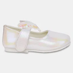 Mine Sole Sequins Embellished & Butterfly Applique Detailed With Velcro Closure Mary Jane Ballerinas - White image 5