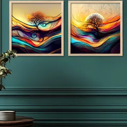 Kotart Brown & Yellow 2 Pieces Abstract Wooden Wall Arts image 5