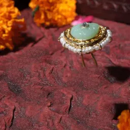 Dugran By Dugristyle Mint Green & Cream Adjustable Ring with Kundan and Pearls-picture-12