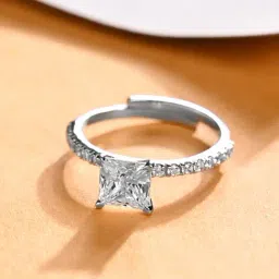 Clara 925 Silver Platinum Plated Adjustable Elodie Princess Cut Solitaire Finger Ring for Women-picture-34