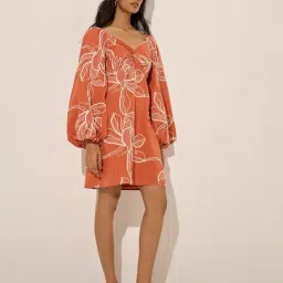 LOV by Westside Orange Floral Embroidered Cotton A-Line Dress-picture-15