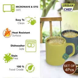 Urban Chef Yellow & Dark Green Ceramic Droite Handcrafted Microwave Safe Cup - Set of 4 image 5
