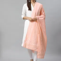 W Peach-Coloured & Golden Printed Pure Cotton Dupatta-image-52