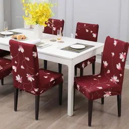 GIFTS ISLAND Set Of 6 Maroon Floral Printed Chair Covers-image-46