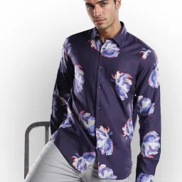 celio Celio* Dark Purple Regular Fit Printed Shirt image 5