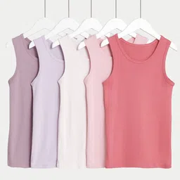 Marks & Spencer Girls Pack Of 5 Pure Cotton Innerwear Vests-picture-38
