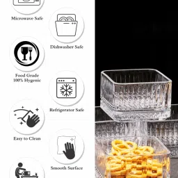 Goodhomes Clear Glass Square Bowl - Set of 6 (350 ml) image 5