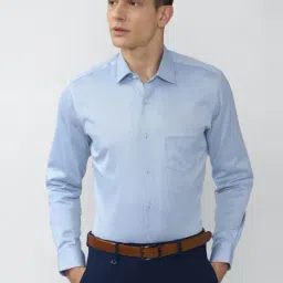 Van Heusen Blue Cotton Regular Fit Self Pattern Shirt-picture-20