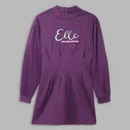 Elle Kids Purple Flared Fit Full Sleeves Dress-picture-15