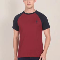 U.S. Polo Assn. Maroon Cotton Regular Fit Colour Block T-Shirt-picture-25