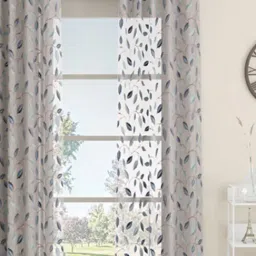 GM Sheer Embroidery White & Blue Polyester 7 ft Eyelet Ring Top Door Curtain - Set of 1 PC-image-25