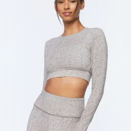 Forever 21 Grey Cotton Textured Crop Top-image-79