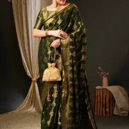 Saree Mall Green Woven Saree With Unstitched Blouse-picture-31