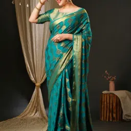 Saree Mall Blue Woven Saree With Unstitched Blouse-image-39