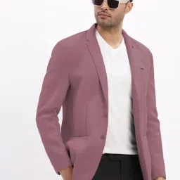 SHOWOFFFF Mauve Cotton Solid Slim Fit Blazer image 3