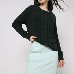 GAP Dark Green Relaxed Fit Woven Design Sweater-picture-28